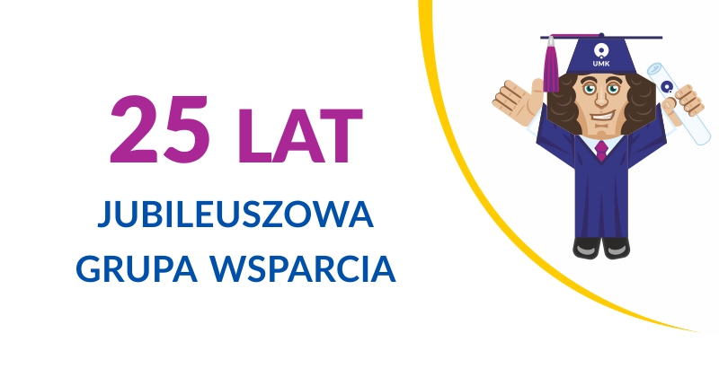 na grafice Koperniczek-absolwencik i napis jubileuszowa grupa wsparcia