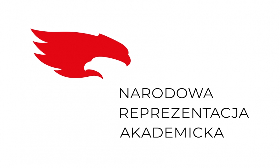 Logo projektu Narodowa Reprezentacja Akademicka (czerwony ptak i tekst 
