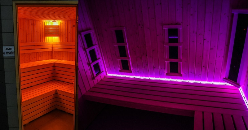 Kolaż dwoch zdjęć saun: fińskiej i na podczerwień