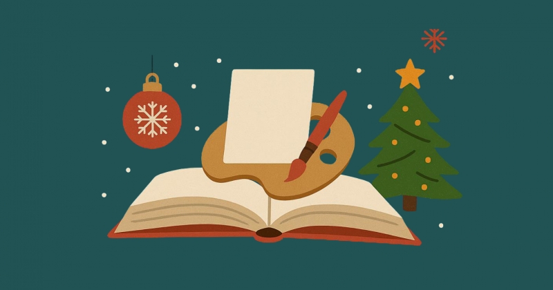 Plakat promujący konkurs plastyczny "Święta w świecie literatury".