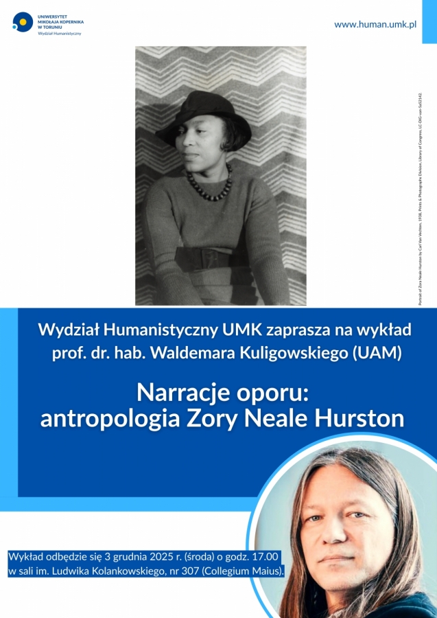 Fragment plakatu promującego wykład pt. Narracje oporu: antropologia Zory Neale Hurston