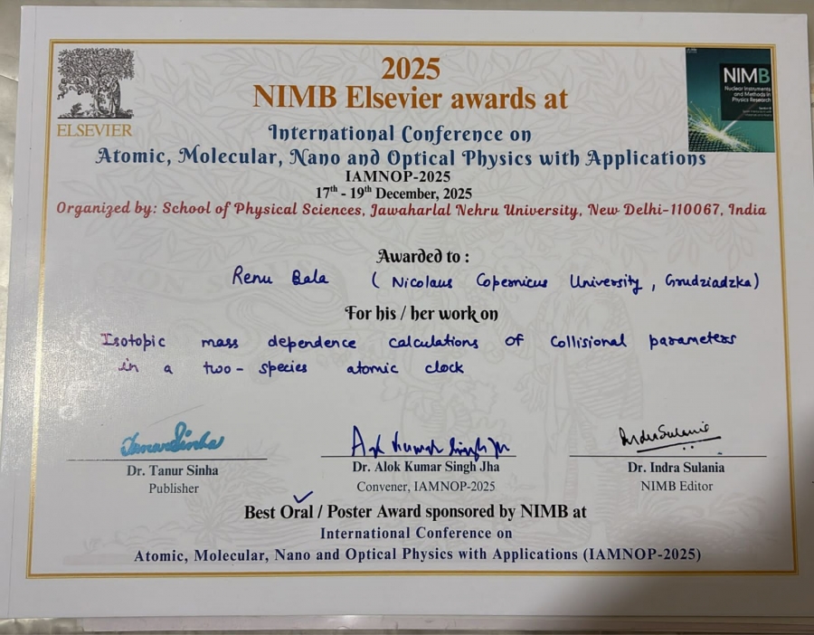Best Presentation Award at the International Conference on Atomic, Molecular, Nano and Optical Physics with Application (IAMNOP 2025)