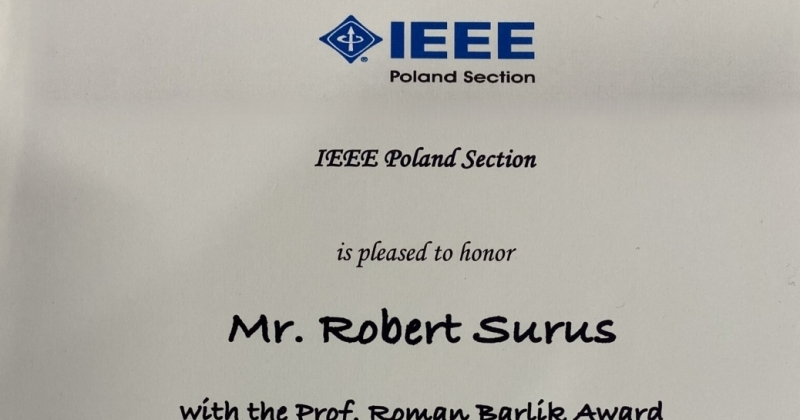Dyplom dla Roberta Surusa z logo IEEE