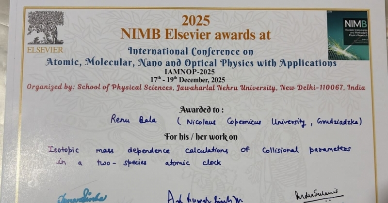 Dyplom za najlepszą prezentację na międzynarodowej konferencji International Conference on Atomic, Molecular, Nano and Optical Physics with Application (IAMNOP 2025)