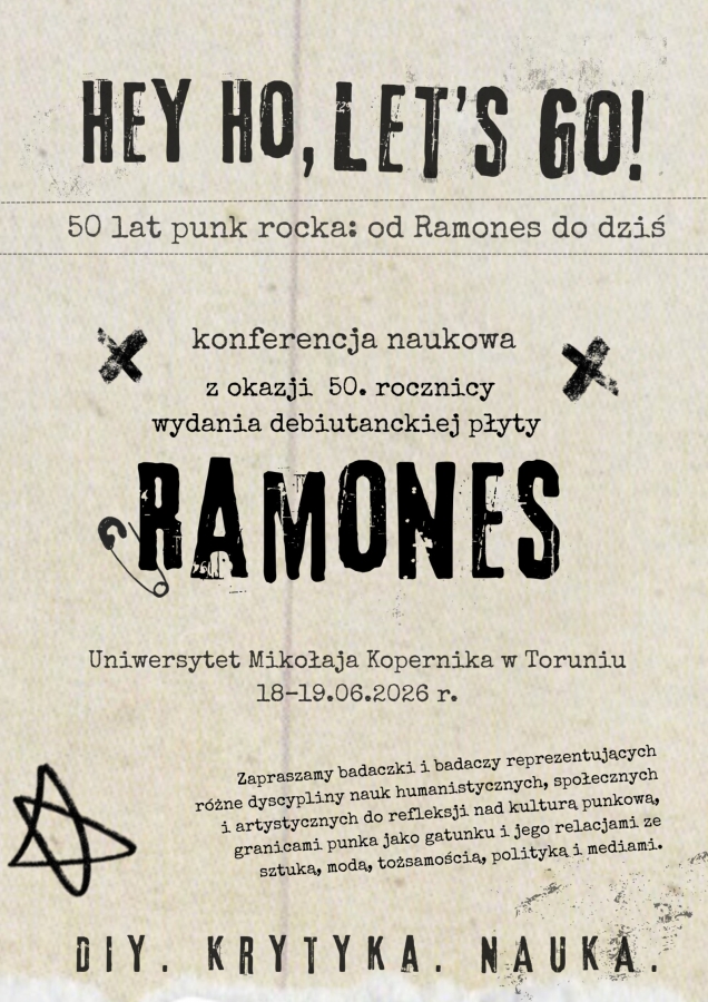 Plakat promujący konferencję: Hey Ho, Let?s Go! 50 lat punk rocka: od Ramones do dziś