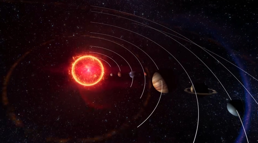 na grafice układ słoneczny z planetami i orbitami