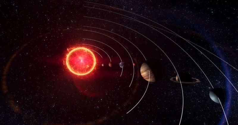 na grafice układ słoneczny z planetami i orbitami