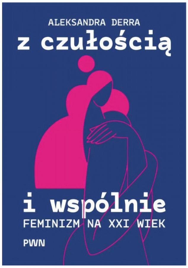 Na granatowym tle znajduje się minimalistyczny szkic kobiecej postaci wykonany cienką linią w intensywnym, neonowym różu. Rysunek jest prosty i stylizowany, przypomina odręczny kontur, który wyróżnia się wyraźnie na ciemnym tle. Na okładce widnieje również tytuł książki zapisany dużymi, białymi literami, które kontrastują z tłem i są łatwe do odczytania.