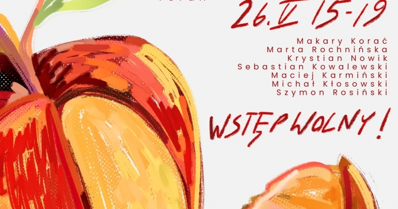 plakat wydarzenia w tonacji pomarańczowej. po lewej str pomarańczowe jabłko