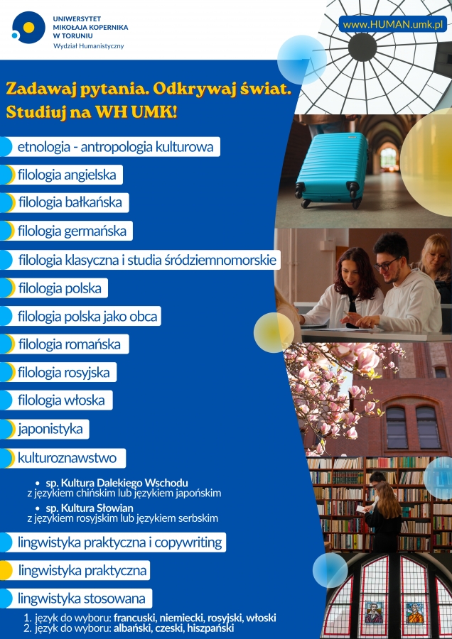 Lista kierunków studiów Wydziału Humanistycznego.