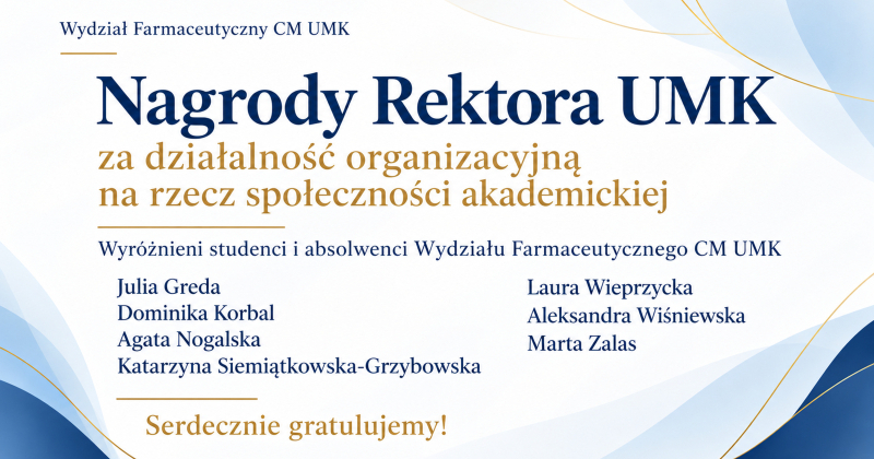 Nagrody JM Rektora UMK dla studentów i absolwentów Wydziału Farmaceutycznego
