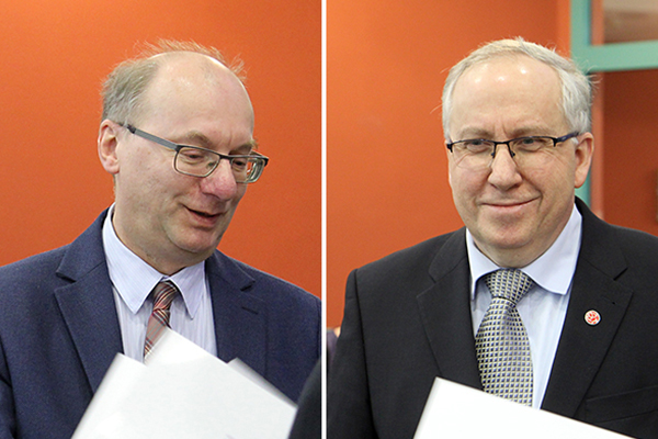 Prof. dr hab. Werner Ulrich (na zdj. z lewej) i dr hab. Wojciech Kujawski, prof. UMK [fot. Anna Bielawiec-Osińska]