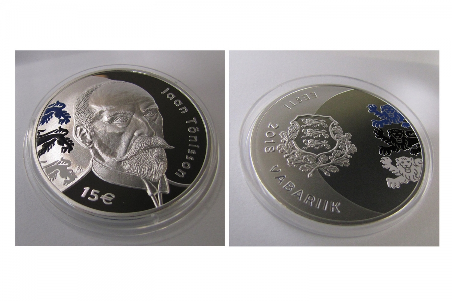 Nagrodzona moneta poświęcona 150. rocznicy urodzin Jaana Tõnissona, zaprojektowana przez dr. Sebastiana Mikołajczaka z UMK 